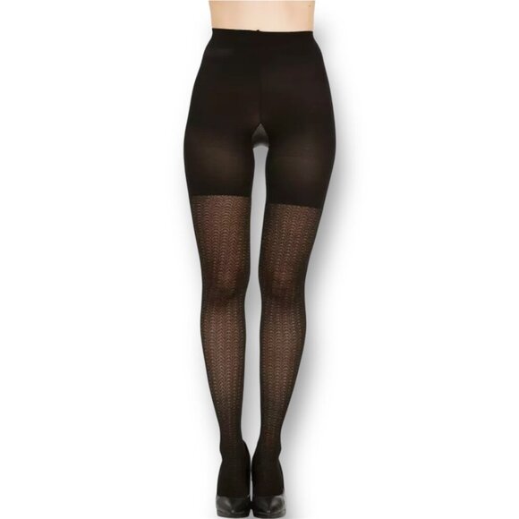 Love Your Assets Sara Blakely Tights Size 2 Black Textured Wishbone Shaping NWT - Picture 1 of 7